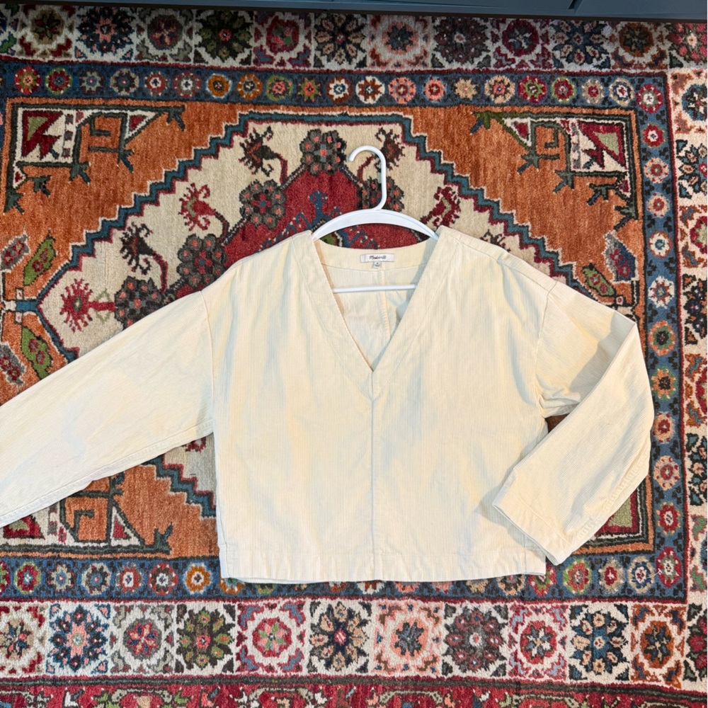 Madewell Textured Cream V-Neck Longsleeve Top